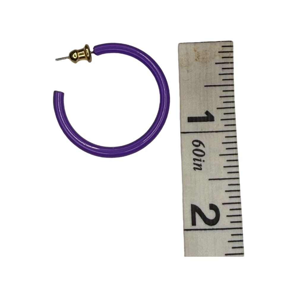Vintage Gold-Tone Circular Purple Tube Hoop Earrings Women's Statement Jewelry - Picture 6 of 6